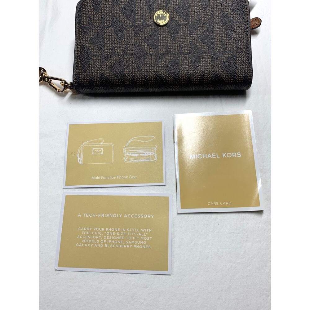 Michael Kors Jet Set Saffiano Leather Tech Phone Wristlet Wallet Brown Luggage - Picture 3 of 6